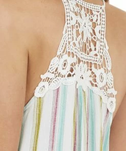 Staccato Tops Dark Mauve Multicolor Striped Tank Top With Keyhole Detail 25 Staccato Tops Dark Mauve Multicolor Striped Tank Top With Keyhole Detail