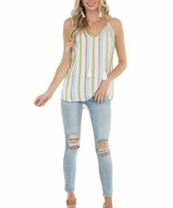 Staccato Tops Dark Mauve Multicolor Striped Tank Top With Keyhole Detail 21 Staccato Tops Dark Mauve Multicolor Striped Tank Top With Keyhole Detail