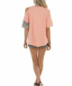 Lovely Melody Dark Melon And Leopard Print Cold Shoulder Soft Knit Tee 24 Lovely Melody Dark Melon And Leopard Print Cold Shoulder Soft Knit Tee