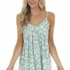 Lovely Melody Dark Mint Leopard Print Baby Doll Ribbed Knit Tank Top