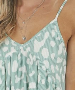 Lovely Melody Dark Mint Leopard Print Baby Doll Ribbed Knit Tank Top