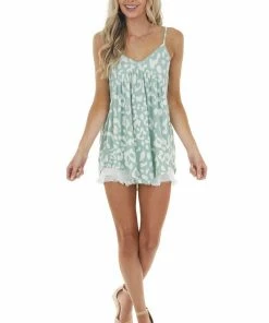 Lovely Melody Dark Mint Leopard Print Baby Doll Ribbed Knit Tank Top