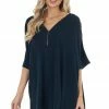 Main Strip Tops Dark Pine Oversized V Neck Poncho With Front Sewing Detail
