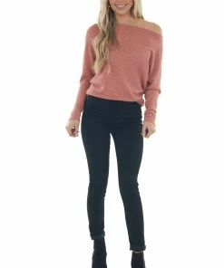 First Love Dark Rose Waffle Knit Boat Neck Long Cuff Top 20 First Love Dark Rose Waffle Knit Boat Neck Long Cuff Top