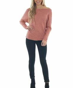 First Love Dark Rose Waffle Knit Boat Neck Long Cuff Top 21 First Love Dark Rose Waffle Knit Boat Neck Long Cuff Top