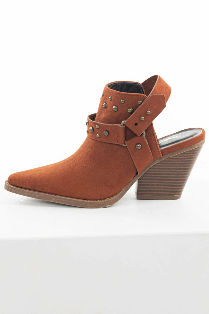 East Lion Corp. Dark Rust Faux Suede Mule Heel Studded Bootie Shoes 4 East Lion Corp. Dark Rust Faux Suede Mule Heel Studded Bootie Shoes