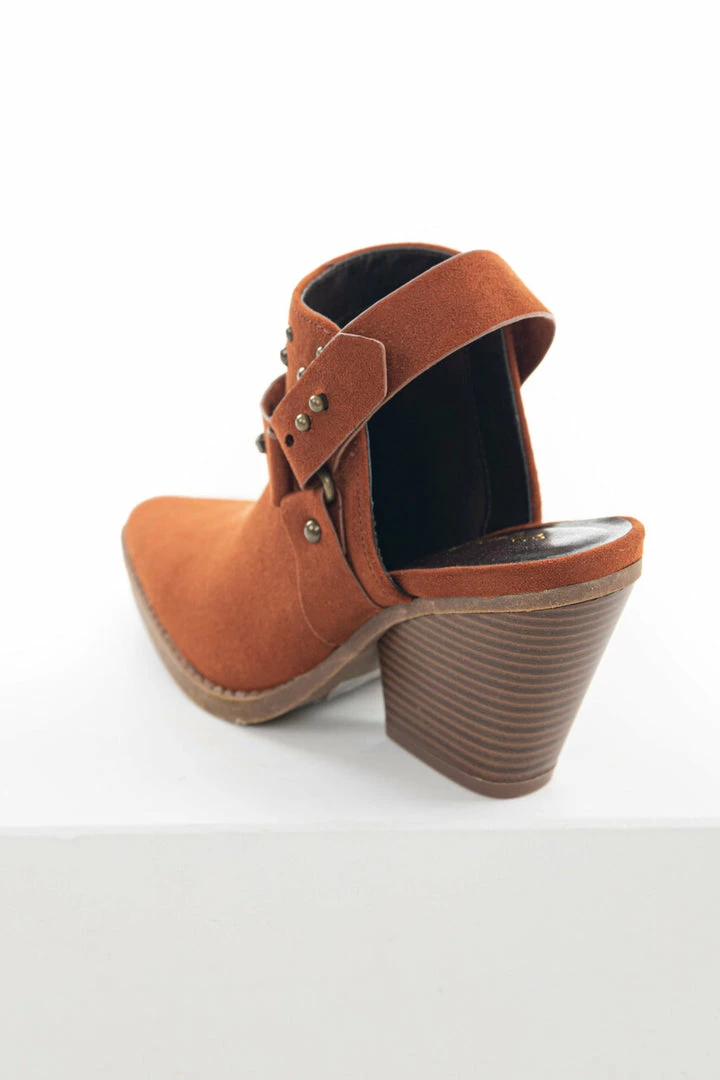 East Lion Corp. Dark Rust Faux Suede Mule Heel Studded Bootie Shoes 5 East Lion Corp. Dark Rust Faux Suede Mule Heel Studded Bootie Shoes