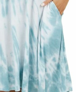 FSL APPAREL Dark Seafoam Tie Dye Short Sleeve Swing Dress With Pockets