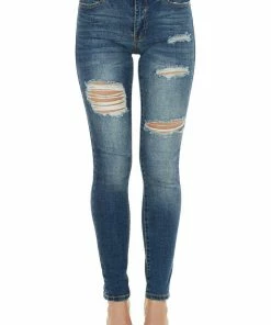 Special A Dark Vintage Wash High Rise Distressed Skinny Jeans