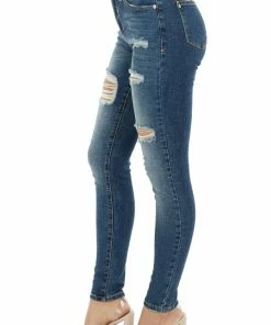 Special A Dark Vintage Wash High Rise Distressed Skinny Jeans