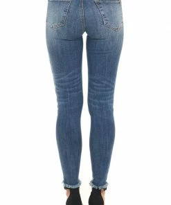 C'est Toi Bottoms Dark Wash Denim Skinny Jeans With Distressed Leopard Print