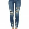 Judy Blue Bottoms Dark Wash High Rise Ripped Skinny Jeans With Leopard Detail