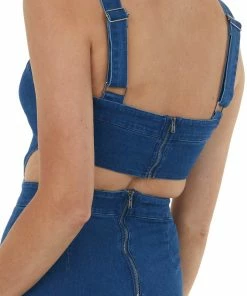 Flying Tomato Dark Wash Flare Leg Sleeveless Denim Jumpsuit Dresses 17 Flying Tomato Dark Wash Flare Leg Sleeveless Denim Jumpsuit Dresses