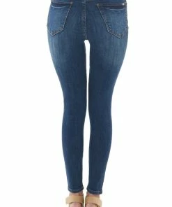 Special A Bottoms Dark Wash High Rise Button Front Skinny Jeans
