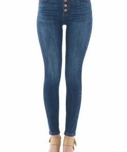 Special A Bottoms Dark Wash High Rise Button Front Skinny Jeans