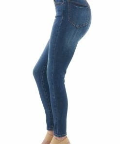Special A Bottoms Dark Wash High Rise Button Front Skinny Jeans