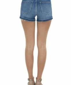 KanCan Dark Wash High Rise Button Up Shorts