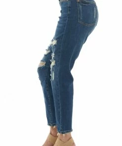 Judy Blue Dark Wash High Rise Distressed Boyfriend Jeans Bottoms 11 Judy Blue Dark Wash High Rise Distressed Boyfriend Jeans Bottoms