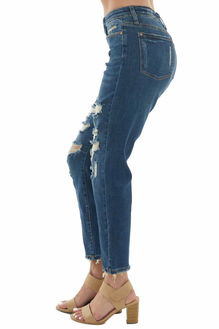 Judy Blue Dark Wash High Rise Distressed Boyfriend Jeans Bottoms 6 Judy Blue Dark Wash High Rise Distressed Boyfriend Jeans Bottoms