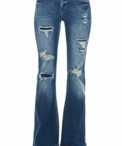 American Fit Bottoms Dark Wash High Rise Distressed Flare Jeans