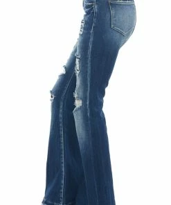 American Fit Bottoms Dark Wash High Rise Distressed Flare Jeans