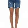 Risen Dark Wash High Rise Distressed Long Denim Shorts Bottoms