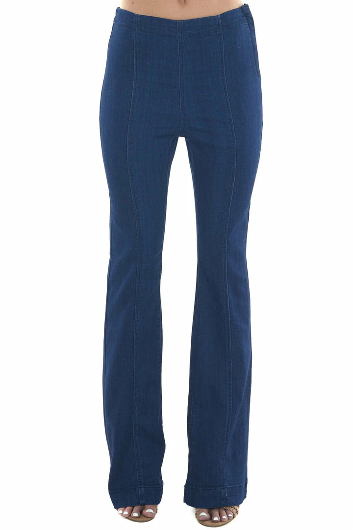 Cello Jeans Dark Wash High Rise Front Seam Flare Jeggings 3 Cello Jeans Dark Wash High Rise Front Seam Flare Jeggings