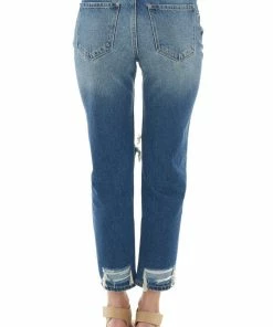 KanCan Bottoms Dark Wash High Rise Mom Fit Heavy Torn Jeans