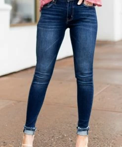KanCan Bottoms Dark Wash High Rise Skinny Fit Jeans With Frayed Hem