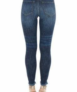 KanCan Dark Wash High Rise Skinny Jeans With Distressed Hemline Bottoms 14 KanCan Dark Wash High Rise Skinny Jeans With Distressed Hemline Bottoms