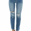 KanCan Dark Wash High Rise Torn Straight Leg Jeans