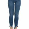 KanCan Dark Wash High Waisted Skinny Jeans With Distressed Hem Bottoms
