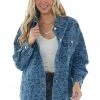 Davi & Dani Dark Wash Leopard Print Oversized Denim Jacket