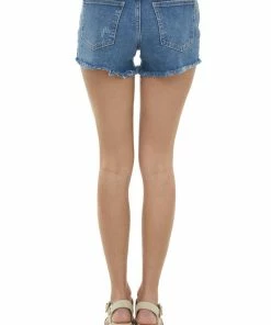 Just Panmaco Bottoms Dark Wash Mid Rise Distressed Denim Shorts