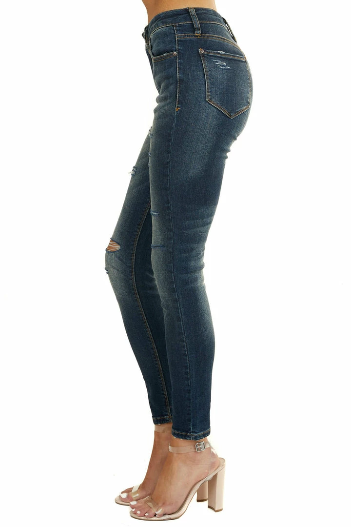 Special A Dark Wash Mid Rise Skinny Jeans With Distressed Cuts Bottoms 4 Special A Dark Wash Mid Rise Skinny Jeans With Distressed Cuts Bottoms