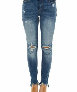 Special A Dark Wash Mid Rise Skinny Jeans With Distressed Details Bottoms