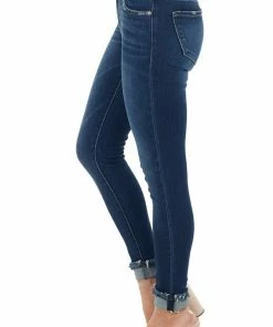 KanCan Bottoms Dark Wash High Rise Skinny Fit Jeans With Frayed Hem