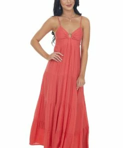 Entro Dresses Dark Watermelon Sleeveless Tiered Maxi Dress