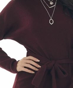 She + Sky Dresses Dark Wine Ribbed Long Sleeve Short Dress