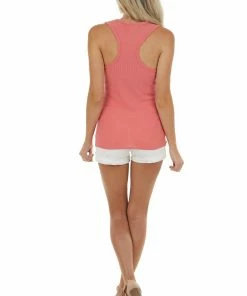 CY Fashion Deep Coral Racerback Ribbed Knit Tank Top Tops