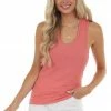 CY Fashion Deep Coral Racerback Ribbed Knit Tank Top Tops 1 CY Fashion Deep Coral Racerback Ribbed Knit Tank Top Tops