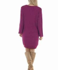 Umgee Deep Fuchsia Long Sleeve Short Sweater Dress