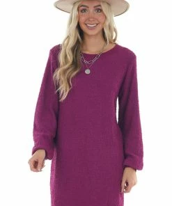 Umgee Deep Fuchsia Long Sleeve Short Sweater Dress