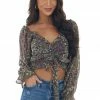 Illa Illa Deep Juniper Floral Off Shoulder Cropped Top Tops