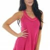 P.S. Kate Deep Magenta Sleeveless Exposed Stitch Waffle Knit Top Tops