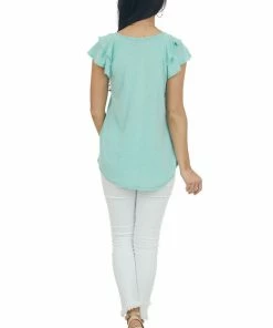 Hailey & Co Deep Mint Short Ruffle Sleeve V Neck Knit Top 12 Hailey & Co Deep Mint Short Ruffle Sleeve V Neck Knit Top