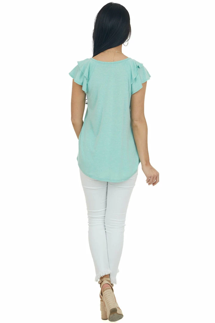 Hailey & Co Deep Mint Short Ruffle Sleeve V Neck Knit Top 7 Hailey & Co Deep Mint Short Ruffle Sleeve V Neck Knit Top
