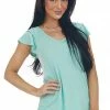 Hailey & Co Deep Mint Short Ruffle Sleeve V Neck Knit Top