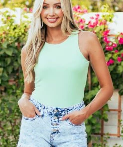 She + Sky Deep Mint Sleeveless Halter Ribbed Knit Bodysuit