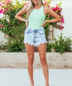 She + Sky Deep Mint Sleeveless Halter Ribbed Knit Bodysuit